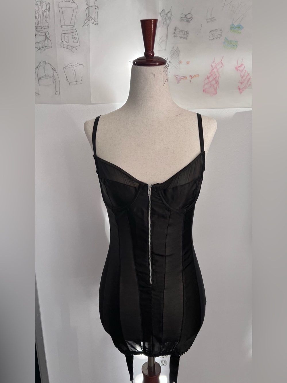 Frederick's of Hollywood Black Satin Chemise garder belts never worn